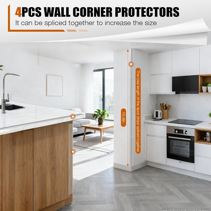 Magicheap 4 Pack Wall Corner Protector, Self Adhesive Corner Protectors for Walls, Easy to Install Edge Guard Strip for Furniture Cabinet Shelf Drywall Baseboard Desk, 17.7in x 1.18in, Clear - Image 3